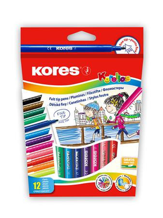 KORES - "Korellos" filctoll készlet, kimosható, 12 különböző szín