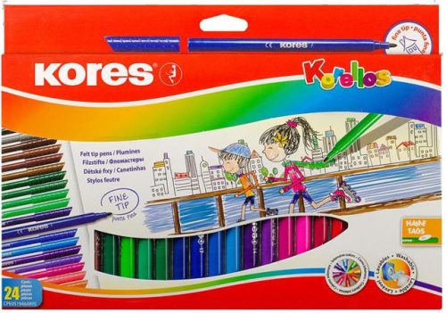 KORES - "Korellos" filctoll készlet, kimosható, 24 különböző szín
